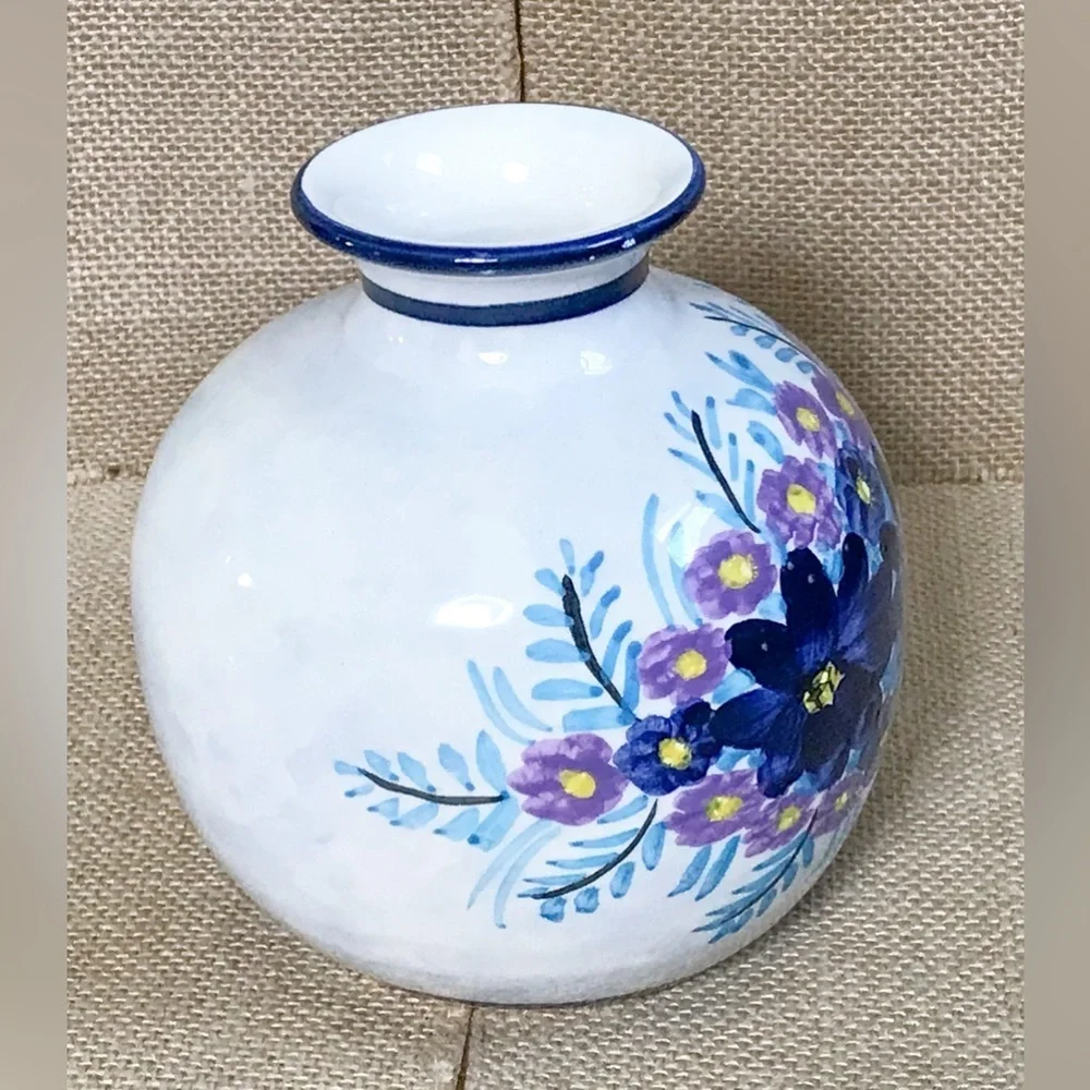 Hand Painted Floral Art Pottery Vase Handmade Greece Romance Cottage Core